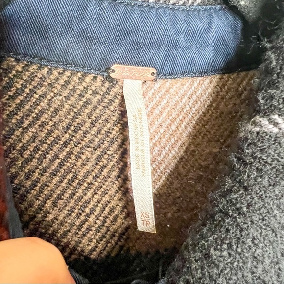 Free People Plaid Orange Blue Flannel Button Down Tunic Dress Long Sleeve XS - Picture 5 of 6